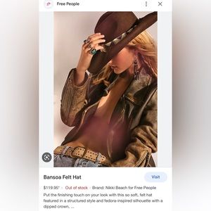 NWT Free People Nikki Beach Brown Felt Hat With Beaded Trim